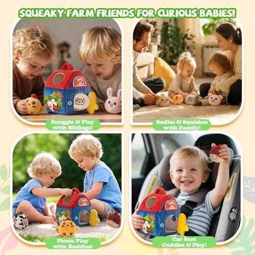 SAIMAND Baby Toys 6-12 Months, Barn with Stuffed Farm Animals, Montessori Toy for Babies, Sensory Toys for Toddlers 1-3, Portable Baby Farmhouse Toy, Birthday Gift for Infants & Toddlers - Thumbnail 6