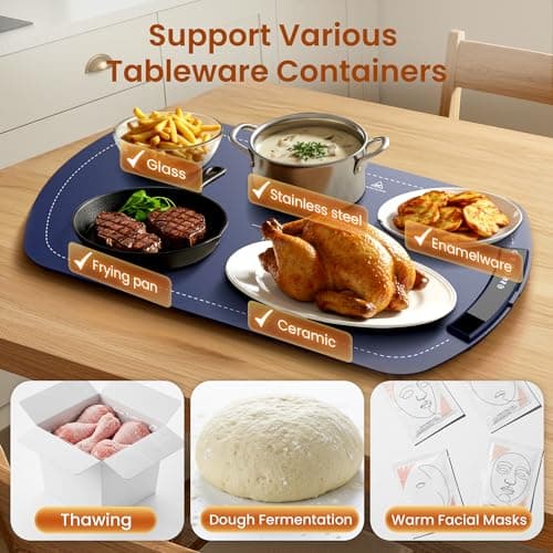 Kismile Warming Mat for Food 26''x16'', Food Warming Mats for Countertop, Warming Tray with 7 Temp Settings and 5 Hours Timer, Food Warmers with Kids Lock, for Gatherings,Parties,Everyday Use(Blue) - Thumbnail 4