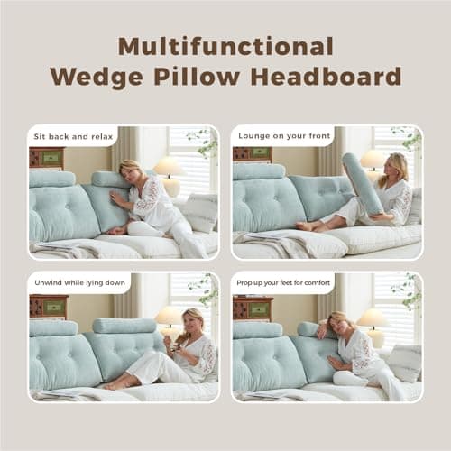 ZERALIVEN Headboard Pillow for Full – Chenille Large Triangular Wedge Pillow for Headboard Gap, Daybed and Couch Backrest, Reading and Sitting Up in Bed with Removable Washable Cover, Green - Thumbnail 4