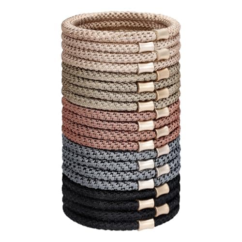 JessLab 20PCS Braided Hair Ties for Women, No Damage Hair Elastics with Metal Accent, Seamless No Crease Boho Bracelet Ponytail Holder, Metallic Mix