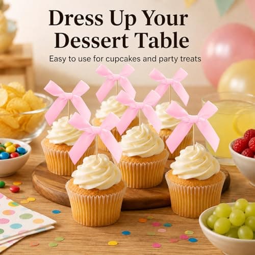 Oeyliz Pink Bow Cupcake Toppers Bow Cake Topper Decorations 24 PCS Pink Bows Cupcake Toppers Birthday Party Decorations Cake Bow Cupcake Topper for Baby Shower Birthday Wedding Bridal Party Supplies - Thumbnail 2
