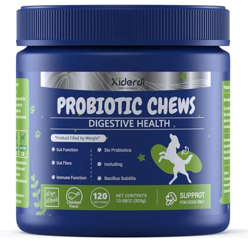 Xiderdl Dog Probiotic Soft Chews – 6-Strain Blend for Digestive & Immune Health – Supports Gut Balance, Reduces Gas, Tasty Daily Treat for Dogs-120 Count