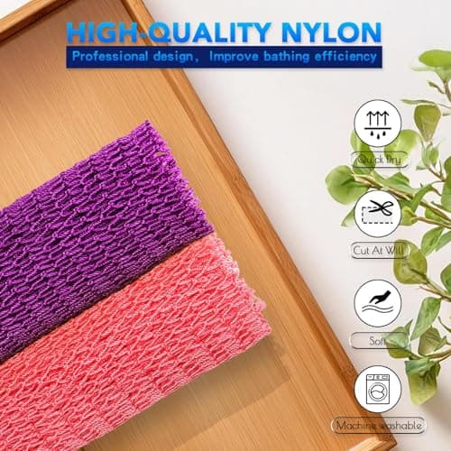 UJFQBH African Net Sponge 2-Pieces, Authentic Exfoliating Body Scrubber for Shower & Bath, Deep Cleansing Lather for Dead Skin Removal, Back Scrubber for Women & Men (Rose Red & Purple) - Thumbnail 4