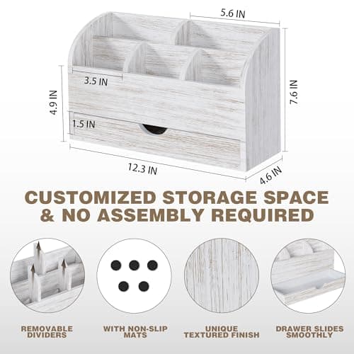 SeekElegant Wood Mail Organizer with Drawer & Pen Holder, White Mail Holder with 5 Detachable Compartments, Desk Organizer for Bill Envelope Storage, for Office Entryway Kitchen Countertop - Thumbnail 5