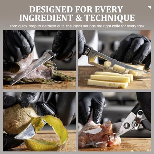 Amorston 22 Pieces Knife Set, Laser Engraved High Carbon Stainless Steel Knife Block Set, Full Tang Professional Kitchen Knife Set with Built-in Sharpener - Thumbnail 5