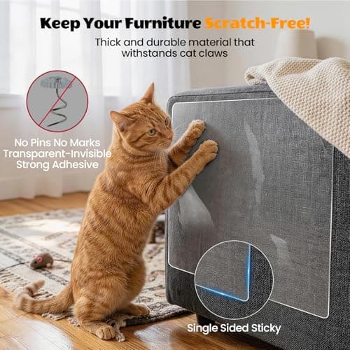TOKACUTE 200" x 16.5" Anti Cat Scratch Furniture Protector, Single-Sided Sticky Couch Protector from Cats Claws, Couch Corner Guard Under Pet Claws, Thicken Viny Flexible Scratch Deterrent Tape - Thumbnail 2
