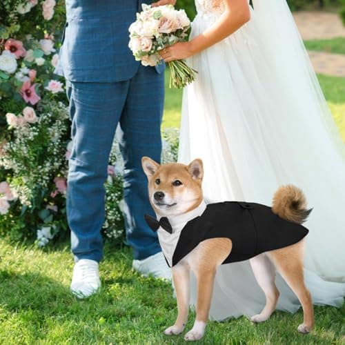 DORA BRIDAL Dog Tuxedo for Small Dogs,Dog Suit and Bowtie, Formal Dogs Wedding Outfit, Pet Tuxedo and Bandana Set Valentines Birthday Christmas Party Costumes for French Bulldog, Pomeranian, Black,S - Thumbnail 5