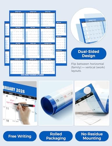 2026 Wall Calendar - 24" x 34" Dry Erase Calendar 12 Month Annual Full Yearly Wall Planner 2-Sided Horizontal/Vertical, Reversible (Starry Sky) - Thumbnail 4