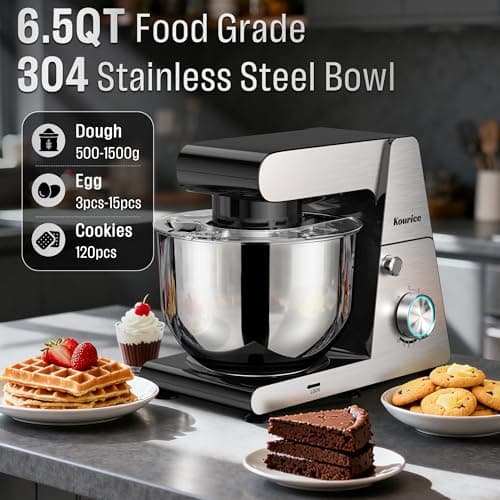 Stand Mixer Body with Stainless Steel Cladding Pro-Grade Powerful Kitchen Mixer for Baking Bread Dough Cake 10+p Speed Tilt-Head Electric Food Mixer With 6.5QT Bowl Dough Hook Wire Whisk Flat Beater - Thumbnail 5