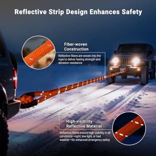 DAJOUJS Kinetic Recovery Tow Rope 7/8" x 30ft Tow Strap 48500lbs Snatch Strap with 2Pcs Soft Shackles 56000lbs Break Strength Heavy Duty Kinetic Towing Rope for Truck ATV UTV Offroad Recovery Rope Kit - Thumbnail 4