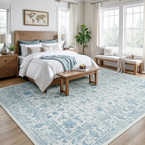 RUGVIGO Blue 8x10 Area Rugs for Living Room, Floral Vintage Washable Rug for Bedroom, Non-Slip Stain Resistant Soft Low Pile Carpet for Dining Room Home Decor Kids Room - Thumbnail 6