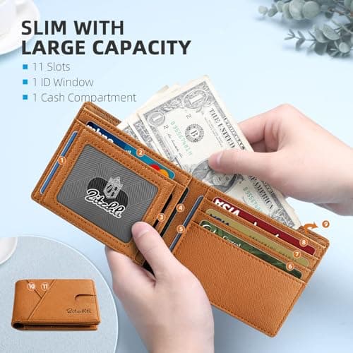 Zitahli Bifold Wallets for Men - Slim RFID Leather Credit Card Holder for 6-11 Cards, Minimalist Thin Wallet with ID Window & Cash Slot,Front Pockt Carteras Para Hombres, Birthday Gifts for Men - Thumbnail 3