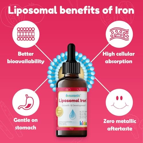 Nuvamin – Liquid Liposomal Iron Drops for Baby, Toddlers, Kids, & Teens, 2Fl.Oz (60ml), 120 Daily Serving. Great Taste - All Natural - Vegan - No Metallic Aftertaste, Berry Flavor - Thumbnail 2