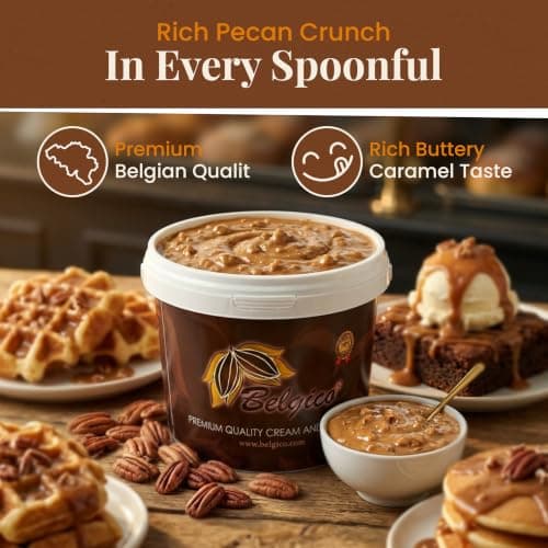 Belgico Premium Pecan Crunch Sauce butterscotch syrup for ice cream Gourmet Dessert Topping butterscotchtopping Rich Nutty Caramel Filling With Biscoff Cookie Pieces For Cakes And Ice Cream - Thumbnail 6