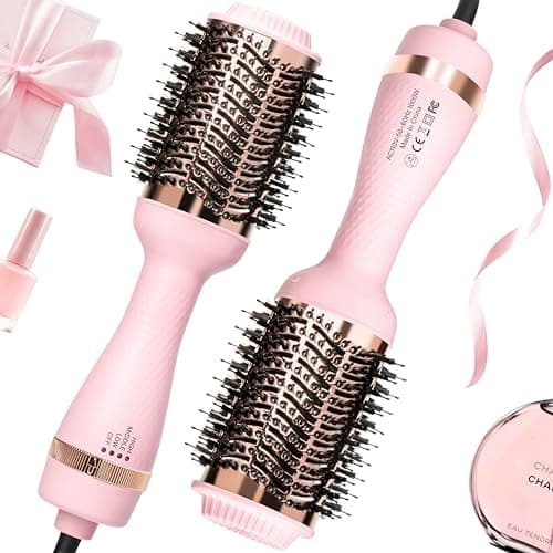 Blowout Hair Dryer Brush, Hair Blow Dryer and Styler with Ceramic Oval Barrel, Professional Salon Hot Air Brush Hair Straightener Brush for All Hair Types
