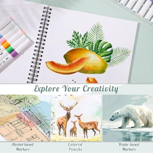 50 Sheets Marker Paper Pad, 7.6×7.6 Inch Bleedproof Art Sketch Pad, 73lb/120gsm Drawing Paper Spiral Sketch Book, Alcohol Marker Paper Painting Coloring Paper for Beginners, Artists, Ideal Gift - Thumbnail 5
