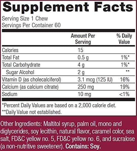 Bariatric Advantage Calcium Citrate Chewy Bites 250 mg with Vitamin D3 - Chewable Supplement for Bariatric Surgery Patients - Sugar-Free Calcium Chews - Caramel Flavor - 60 Count - Thumbnail 2