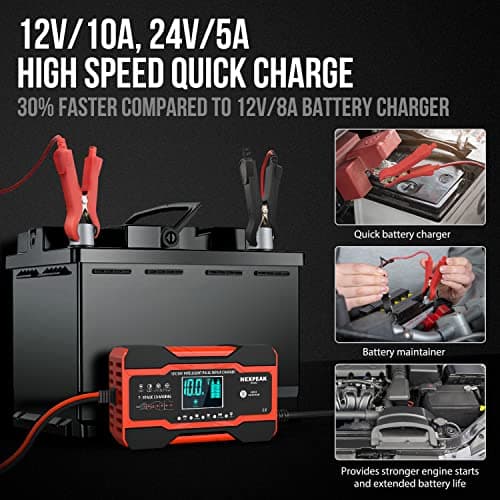 NEXPEAK NC201 10-Amp Battery Charger, Smart Trickle Charger 12V 24V Car Battery Charger Fully Automatic Maintainer Desulfator w/Temp Compensation for Car Truck Lawn Mower Boat Marine Batteries - Thumbnail 2