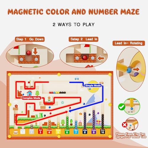 LIOKLICK 4-in-1 Magnetic Color and Number Maze, ABC Animal Alphabet Puzzles with Drawing Board, Wooden Montessori Toy Storage Box for 3-5 Year Old, Toddler Educational Learning Toy for Kids Boys Girls - Thumbnail 3