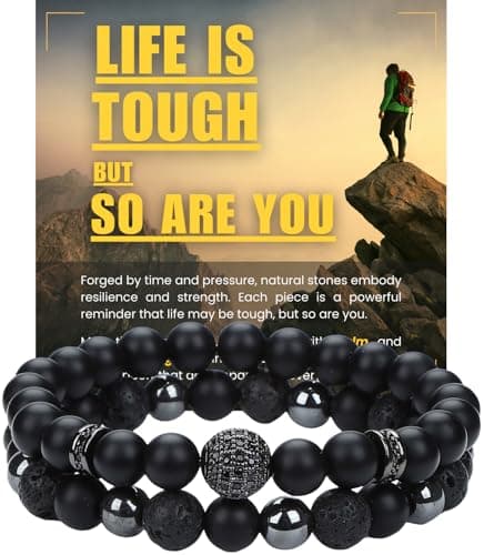 WestLuna Black Obsidian Bracelet for Men - Triple Protection Bracelets, Obsidian Hematite Lava Stone 8MM Natural Stone Beaded Bracelet for Men Jewelry Gifts (Small) - Image 1