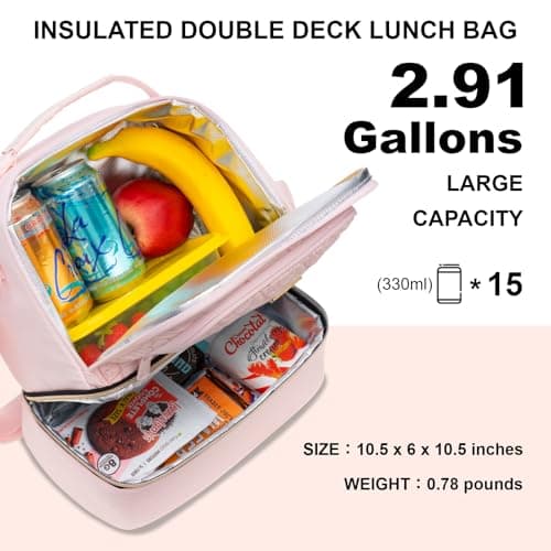 Everfun Lunch Bag for Women & Men, Double Deck Insulated Lunch Tote Bag with Detachable Shoulder Strap, Large Leakproof Soft Cooler for Work Office Picnic Travel - Thumbnail 2