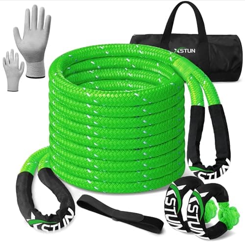 XSTUN 1" Kinetic Recovery Rope 48100lbs Breaking Strength, 30ft Snatch Rope with 35% Stretch, Offroad Tow Rope Kit with Level 5 Cut-Resistant Gloves, Compatible with Jeep, Truck (Green) - Image 1