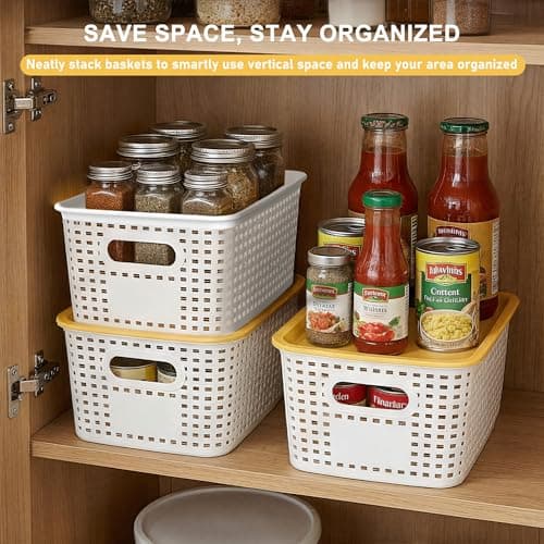 AREYZIN 6 Pack Plastic Storage Bins with Lid,Stackable Storage Bins and Storage Baskets for Shelves,Small Baskets for Organizing, Small Storage Bins,10.2x7.2x4.1 Inch, White - Thumbnail 5