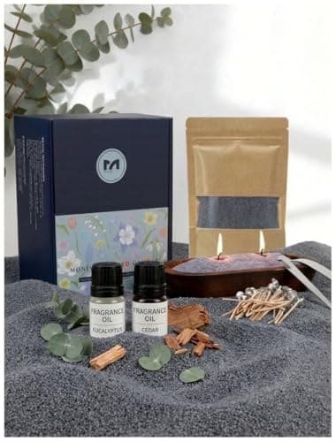 Monivi Candle Sand with Wicks 4.4lb Sand Wax Gray Pearled Candle Wax Beads with Wood Decorative Bowl, 2 Fragrance Oils Eucalyptus Cedar Total up to 450Burn hours DIY Candle Making Kit Mothers Day Gift - Image 1