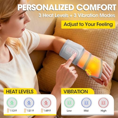 Cordless Wrist Hand Heating Pad Massage for Pain Relief, Rechargeable Heated Wrist Brace for Carpal Tunnel, Red Light Therapy Heated Wrist Massager Wrap for Arthritis - Thumbnail 4