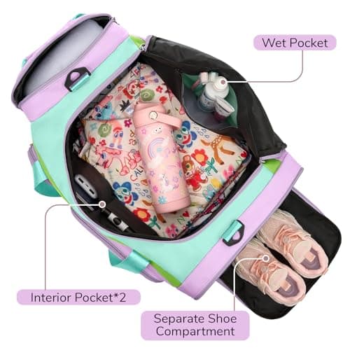 WOOMADA Kids Travel Bag with Shoe & Wet Pockets, Carry On Duffle Bag for Overnight Trips, Sports, School(purple) - Thumbnail 4