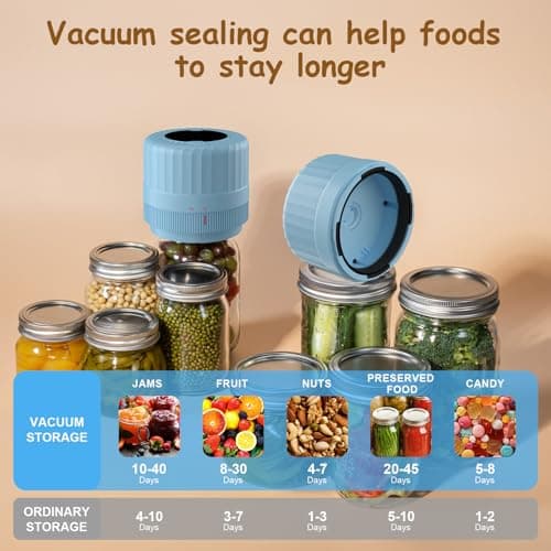 HTPOW Fully Automatic Mason Jar Vacuum Sealer Kit, Auto Stop Mason Jar Vacuum Sealer Kit, Jar Vacuum Sealer for Mason Jars, Jar Vacuum Sealer, A Must-Have for Canned Foods Pantry Canning Pickling - Thumbnail 4