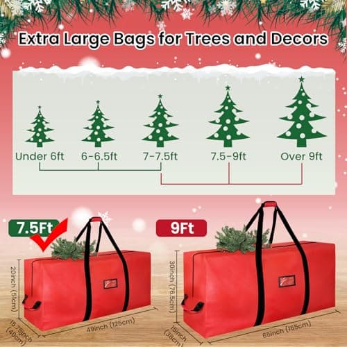 Christmas Tree Storage Bag 7.5 Ft, Durable Heavy Duty Tree Bags for Storage with Reinforced Handles, Waterproof Christmas Tree Storage Box, Dual Zippers, Wide Opening Red - Thumbnail 3