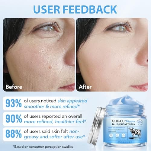 GHK-Cu Copper Peptide Face Moisturizer Cream for Dry, Mature or Compromised Skin – with Methylene Blue, Manuka Honey, Vitamin E, Tallow & Jojoba Oil – Deep Hydration Face Cream for Men & Women - Thumbnail 2