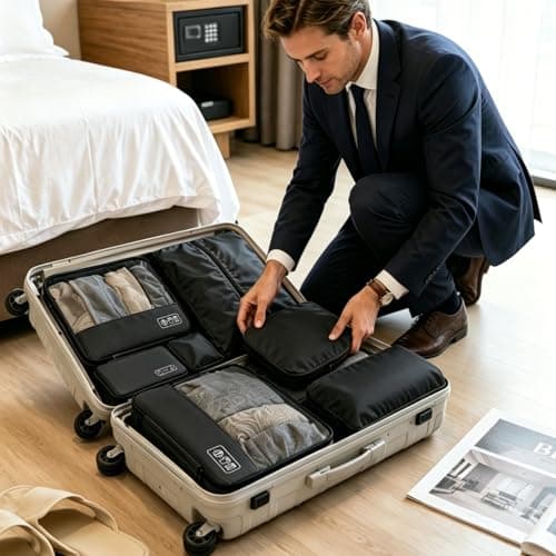 Idcymoul 8-Piece Compression Packing Cubes for Travel, Ultralight Sleek Luggage Organizer Set for Business Trips & Frequent Travelers, Space Saving for Carry-On & Suitcase - Black - Thumbnail 2