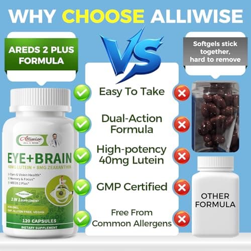 Eye + Brain Supplements for Memory and Focus, Lutein 40mg, Zeaxanthin, Astaxanthin, Bilberry, Lion’s Mane, Bacopa Monnieri, Ginkgo Biloba, 14 in 1 Eye Vitamins for Adults & Seniors 120 Capsules - Thumbnail 5