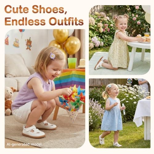 STQ KIDS Toddler Wide Toe Box Girls Sandals Baby Flats Zero Drop with Hook and Loops Non-Slip Summer School Uniform Shoes White Toddler 9 - Thumbnail 4