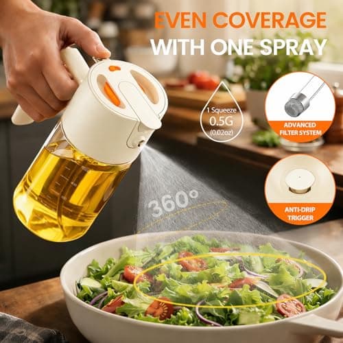 Costop Oil Sprayer for Cooking, 2025 Large Advanced Olive Oil Dispenser Bottle,500ml/17oz Glass Olive Oil Sprayer,2 in 1 Even Spray with Portion Control for Kitchen, Air Fryer, Salad, BBQ - White - Thumbnail 2