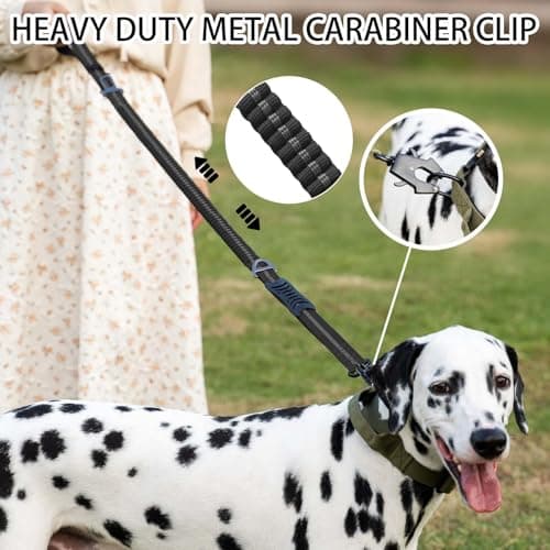 4-6FT Heavy Duty Dog Leashes for Large Dogs, Shock Absorbing Bungee Tactical Leash with 2 Padded Handle, Car Seatbelt and Metal Carabiner Clip, Strong No Pull Dog Leash for Medium - Thumbnail 5