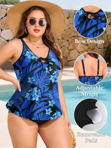 SOTHEA Plus Size Tankini Top Only Flowy Womens Swimsuit Tops Loose Fit Adjustable Straps Bathing Suit Top 2026 No Bottom - Thumbnail 4