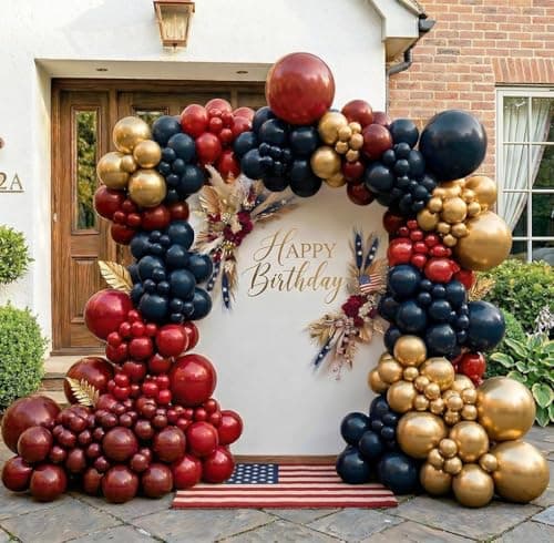 Double Stuffed Red and Blue Balloon Arch Garland Kit, Dark Blue Burgundy Ruby Red Gold Latex Balloons for Graduation,4th of July,Patriotic,Memorial Day,Class of 2026,Birthday Party