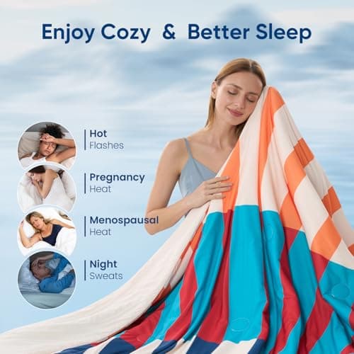 Snuggle Sac Mediterranean Stripe Cooling Comforter Twin Size Set, Q-Max ＞0.45 Cooling Blanket for Hot Sleepers & Night Sweats, Double-Sided Lightweight Breathable Summer Quilt, 68x90 Multi Orange - Thumbnail 5