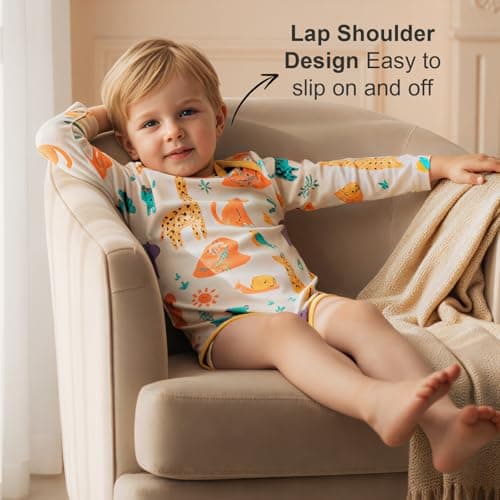 aqpa Long Sleeve Bodysuit for Baby Girls & Boys, Newborn Onesies 92% Viscose from Bamboo, Tagless Baby Clothes w/Snaps (Beige-Zoo, 12-18 Months) - Thumbnail 4