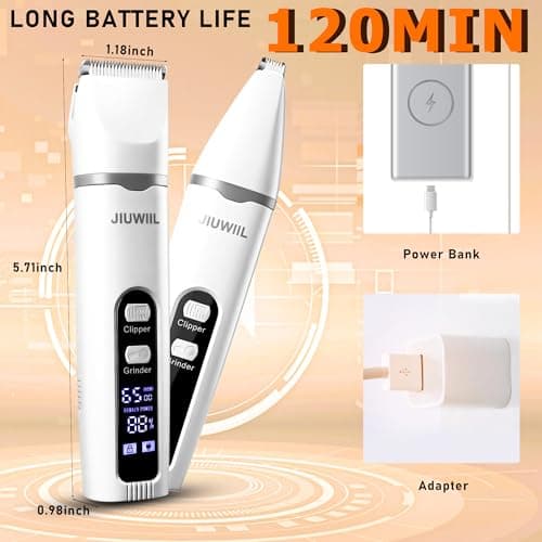 JIUWIIL Dog Clippers for Grooming, 4 in 1 Dog Grooming Kit Hair Clipper with LCD Display, Dog Trimmer for Grooming, Dog Hair Trimmer for Paw Nail Grinder,Shaver Grooming Supplies for Pet Cats Dogs - Thumbnail 5