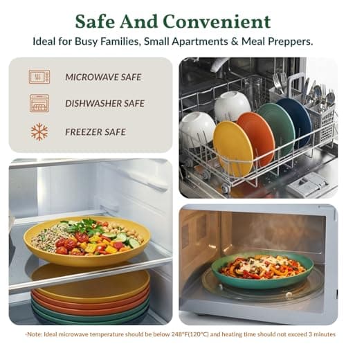 Homienly Deep Dinner Plates Set of 8 Alternative for Plastic Plates Microwave and Dishwasher Safe Wheat Straw Plates for Kitchen Unbreakable Kids Plate Set with 4 Colors (Classic Bright, 9 inch) - Thumbnail 6