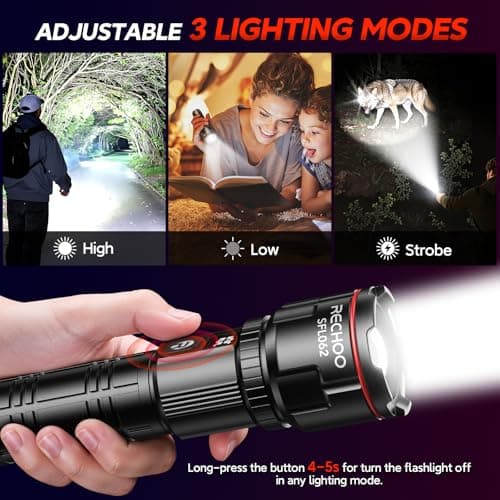 RECHOO Rechargeable Flashlights 2 Pack, Super Bright High Lumens LED Flashlight with LCD Digital Display, 3 Lighting Modes & Zoomable Torch Lights for Home Camping Hunting Emergency - Thumbnail 4