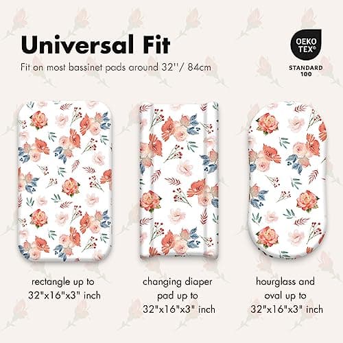 Gllquen Baby Bassinet Sheets 4 Pack, Breathable Cozy Fitted Mattress Sheet, Elastic Travel Crib Fashionable Floral Pattern, Standard Cradle Safe Sheets for Baby Boys Girls 32"x16" (Flower) - Thumbnail 5