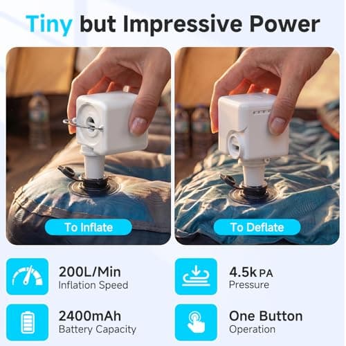 Portable Mini Air Pump for Inflatables, 4.5 kPa 2400mAh Air Mattress Pump Electric with Camping Light and 5 Nozzles, USB Rechargeable Quick Inflate Deflate for Pool Floats Camping Beach Travel - Thumbnail 2
