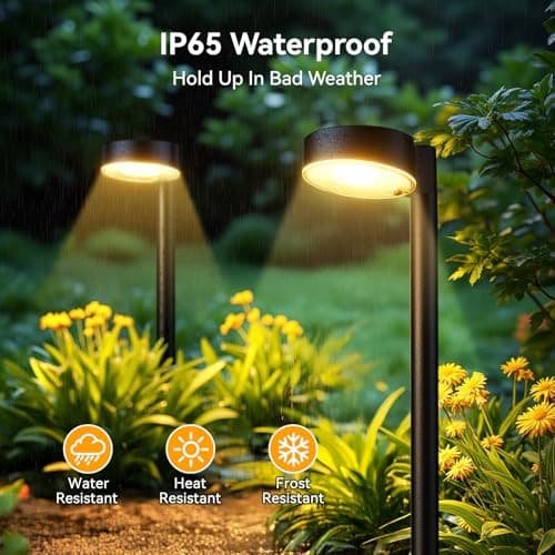 Ahaorigin 8 Pack Solar Pathway Lights Outdoor, 12 Brighter LEDs Solar Lights Outdoor Waterproof, Up to 12 Hrs Modern Path Light for Yard Garden Walkway Driveway Lawn, Warm White - Thumbnail 3