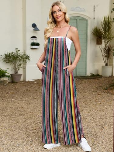 Heymoments Overalls Jumpsuits Rompers for Women Floral Print Small Casual Maternity Summer Comfy Ladies Loose Fit Dressy Wide Leg One Piece Sleeveless Grils Long Bib Baggy Pants with Pockets - Thumbnail 2