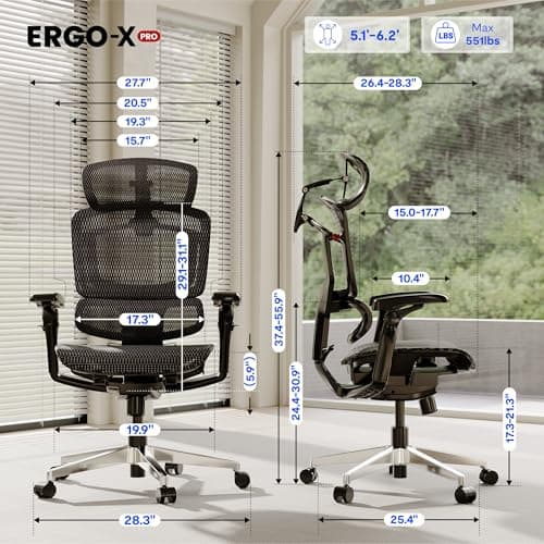 FLEXISPOT ErgoX-PRO Ergonomic Office Chair Black – AeroWeave 5.0 Mesh Seat, 5D Lumbar, 7D Armrests, 4D Headrest, 551LBS Capacity – Office, Gaming, Home - Thumbnail 2